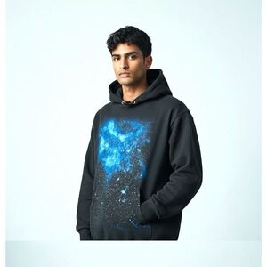 VTG Tony Hawk Mens Black Blue Pullover Hoodie Space Galaxy Graphic XL